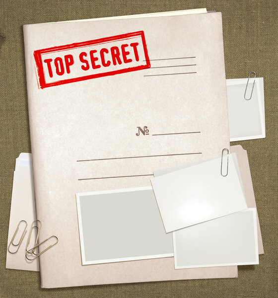 Dorsal view of military top secret folder with stamp