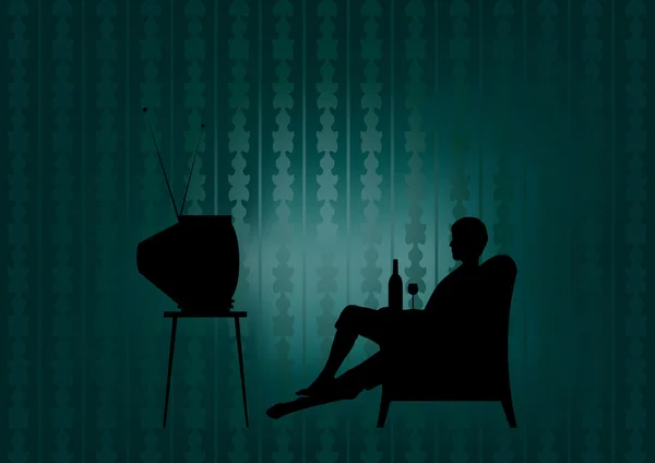 Noche viendo la televisión — Vector de stock