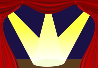 Stage, open curtain and lights clipart