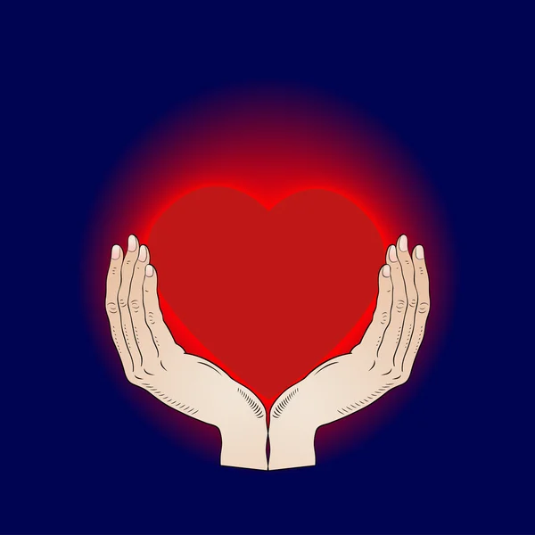 Coeur brillant dans les mains - vecteur — Image vectorielle