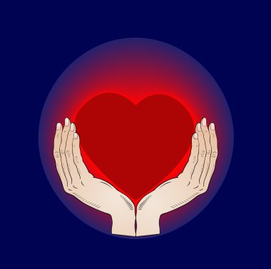 Shining heart in the hands - vector clipart