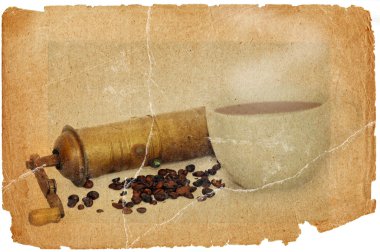 Coffee mill and beans in grunge style clipart