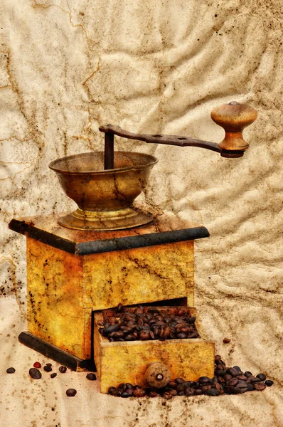 Molino de café y frijoles en estilo grunge — Foto de Stock