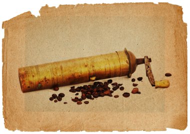 Coffee mill and beans in grunge style clipart