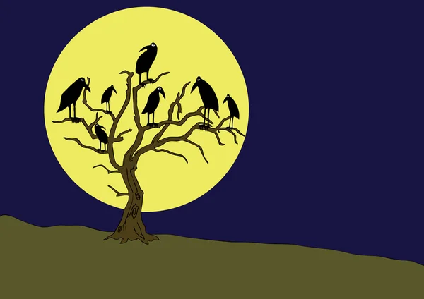 Raven op de rampike bij nacht — Stockvector