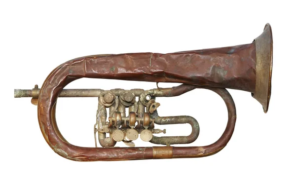 Eski kırık trompet - izole — Stok fotoğraf