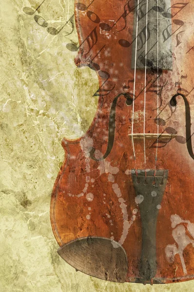 Grunge music background with old fiddle — Stock Photo, Image