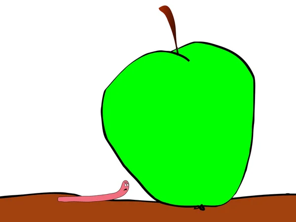 Черв'як і велике яблуко — стокове фото