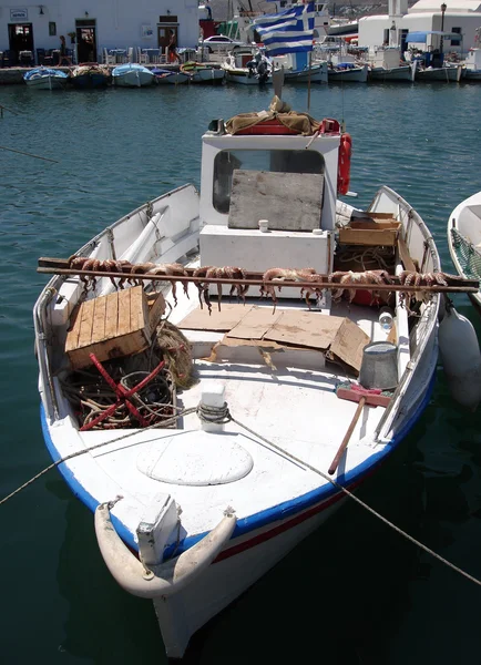 Barco de pesca con secado de pulpo —  Fotos de Stock