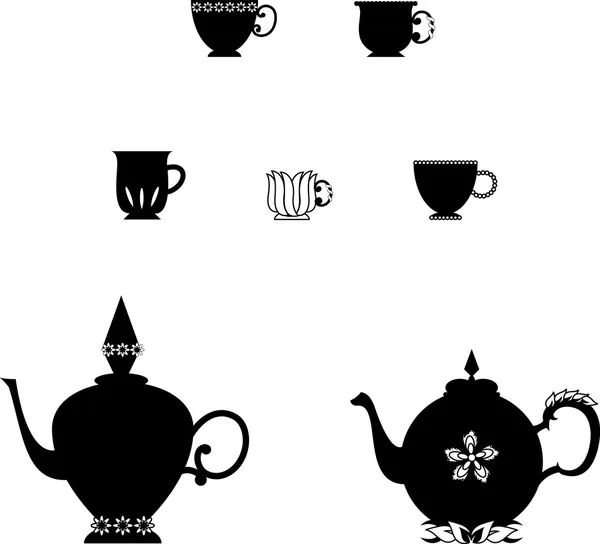 Teapots and cups — Stock Vector