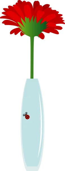 Fiore vettoriale in vaso con coccinella — Vettoriale Stock