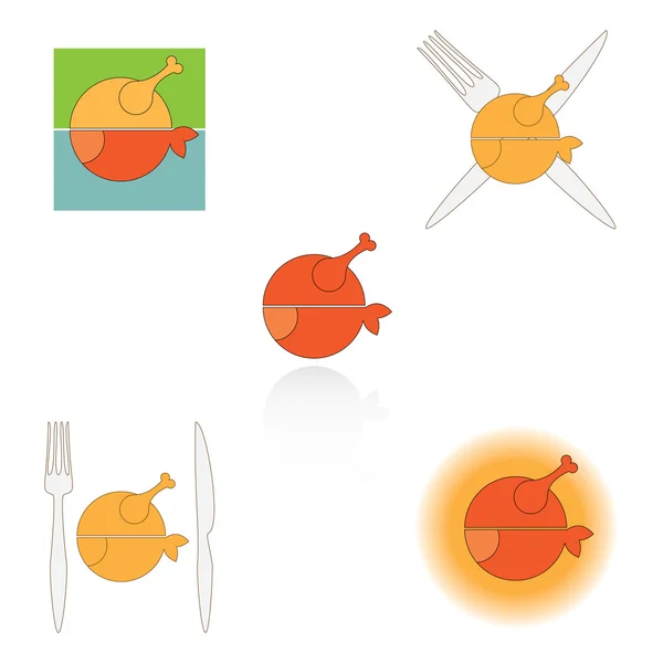 Poulet, poisson, fourchette et couteau — Image vectorielle