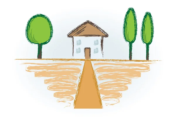 Векторное изображение с домом и деревьями — стоковый вектор