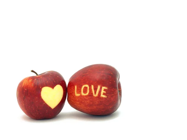 Elma kalp ve sevgi ile — Stok fotoğraf