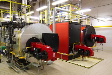 Gas boilers in gas boiler room clipart
