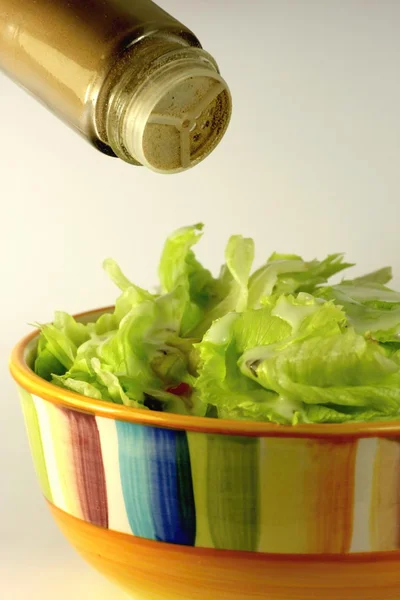 皿とコショウ サラダ — ストック写真