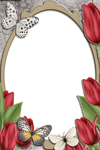 Dekorativní rám s Tulipán — Stock fotografie