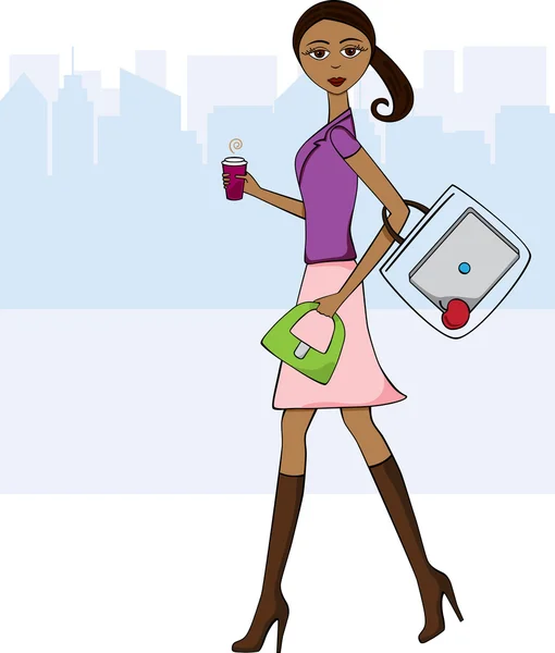 African-American woman walking to work — Stock Vector