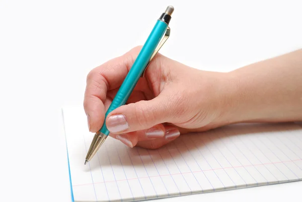 Bir eli kalem tutan ve yazma — Stok fotoğraf