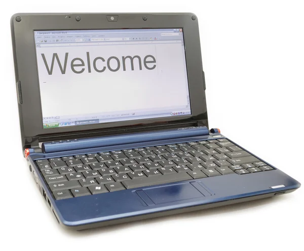 Bärbar dator med ett ord "Välkommen" — Stockfoto