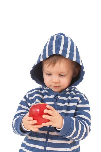 Amazed baby with red apple — Stock Photo, Image