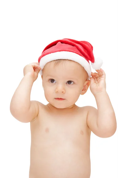 赤ちゃんの身に着けているサンタ クロースの帽子 — ストック写真