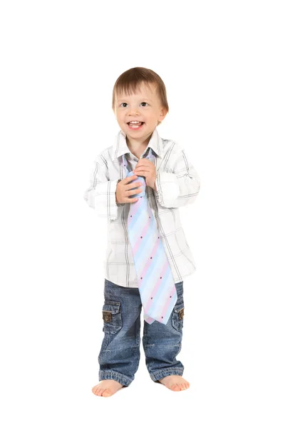 Bambino sorridente in camicia con cravatta — Foto Stock