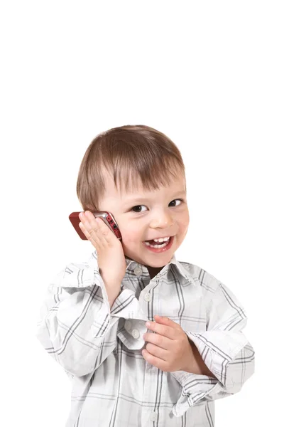 Leende barn med mobiltelefon — Stockfoto