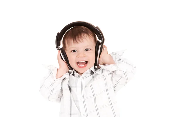 Smiling baby with headphones — Stock Photo, Image