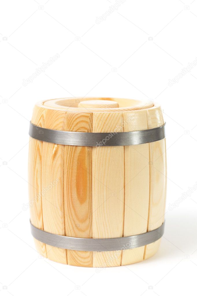 Wooden barrel on white background