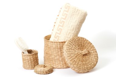 Wicker baskets with bath accessories clipart
