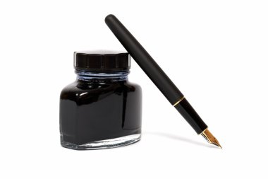 Fountain pen with the ink bottle clipart