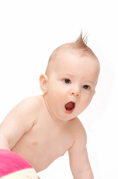 Dikenli saç ile hayrete bebek — Stok fotoğraf