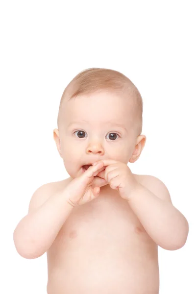 Bebê com as mãos na boca — Fotografia de Stock