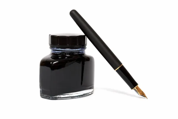 Caneta-tinteiro com o frasco de tinta — Fotografia de Stock