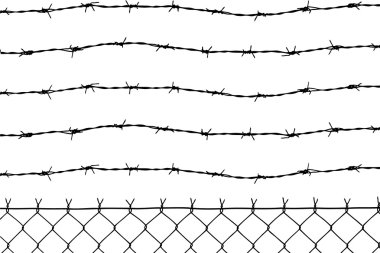 Wired fence with five barbed wires clipart