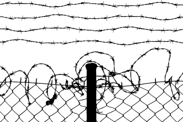Wired fence with barbed wires — Stock Vector