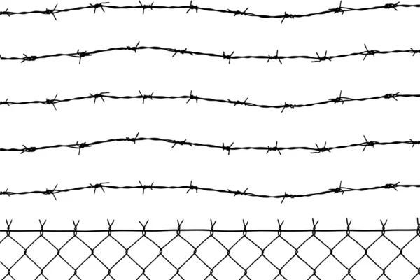 Wired fence with five barbed wires — Stock Vector