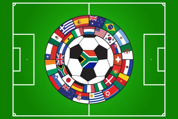 Vettore di pallone da calcio con bandiere — Vettoriale Stock