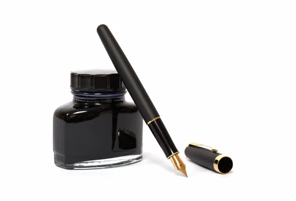 Dolma kalem mürekkep şişesi ile — Stok fotoğraf