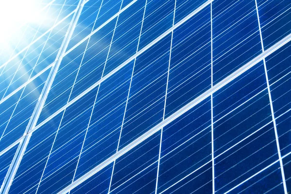 Solar panel with sunbeams — Stok fotoğraf