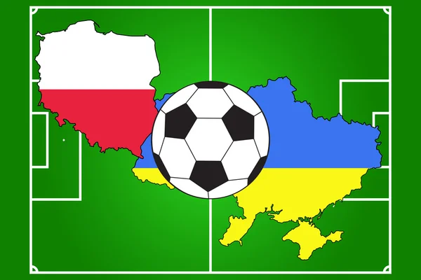 Ballon de football avec drapeaux et terrain — Image vectorielle