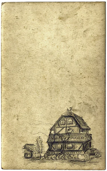 Винтажная бумага и старый дом — стоковое фото