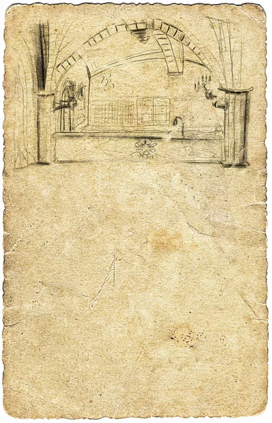 Hârtie foto veche și cameră desenată cu creion — Fotografie, imagine de stoc