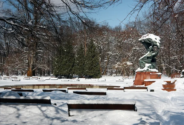 Estatua de Frederic Chopin en invierno — Foto de Stock
