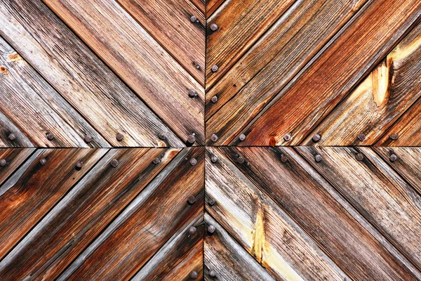 stock image Wooden board tile and rusty nails heads