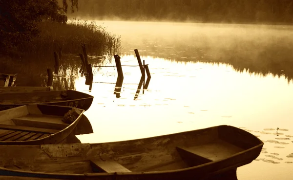 Лодки по утрам — стоковое фото