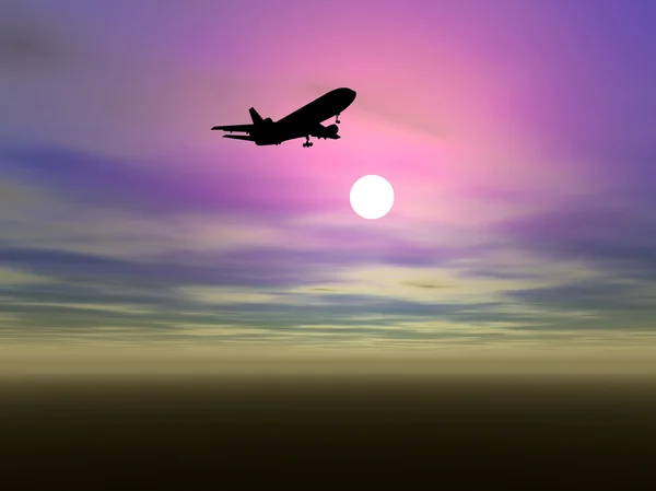 Airplane in the night sky — Stock Photo, Image