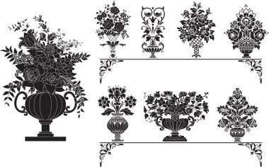 Antique vases with flowers clipart