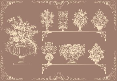 Vases with flowers clipart